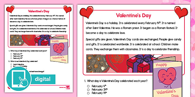1st Grade Valentines Day Reading Comprehension Twinkl Usa 9565