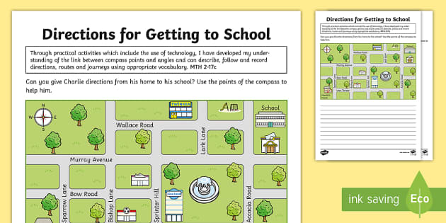Giving Directions Map Worksheet | Getting to School | ESL