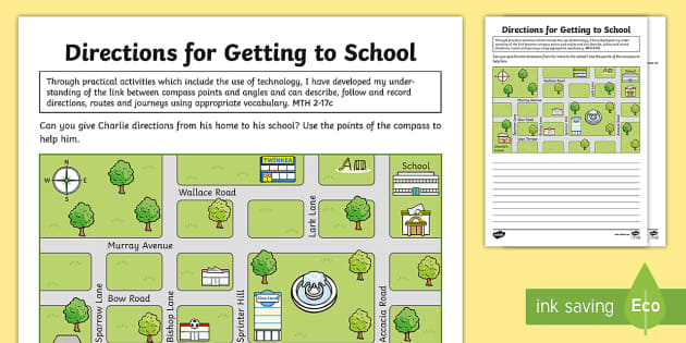 Directions From My Location To My Home Giving Directions Map Worksheet | Getting To School | Esl