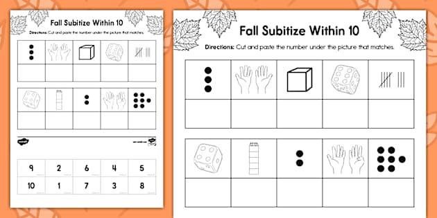 Fall Subitize Within 10 Cut and Paste Activity - Twinkl