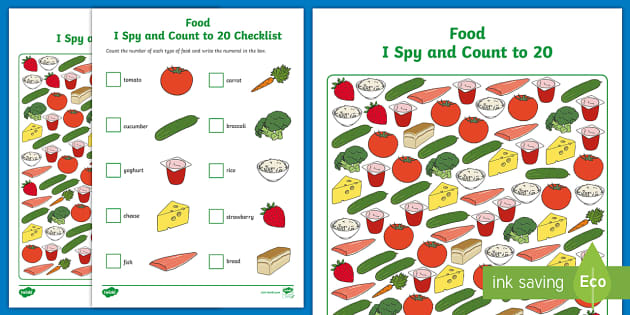 food i spy and count activity to 20 teacher made