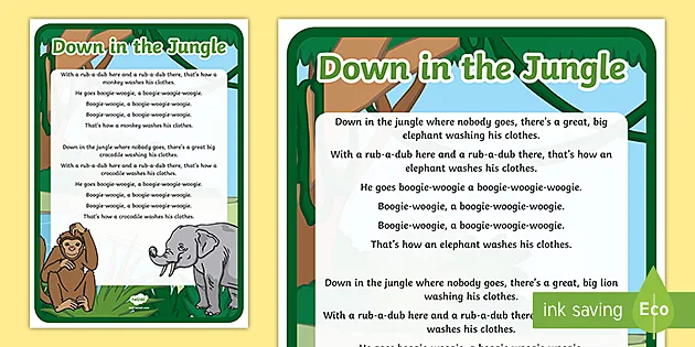 Jungle Songs For Kindergarten Down In The Jungle Rhyme