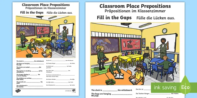 classroom place prepositions fill in the gaps worksheet worksheet