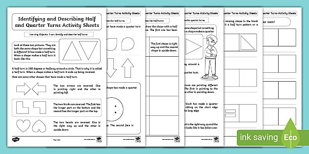 Identifying and Describing Half and Quarter Turns Year 2 Worksheets
