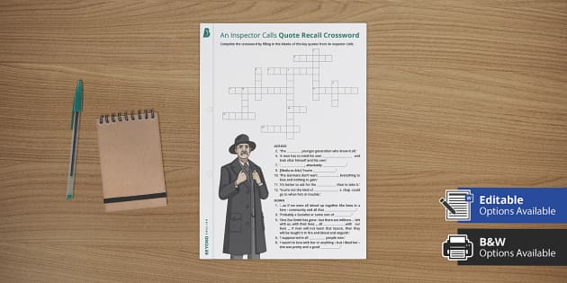 An Inspector Calls Quote Recall Crossword (teacher made)