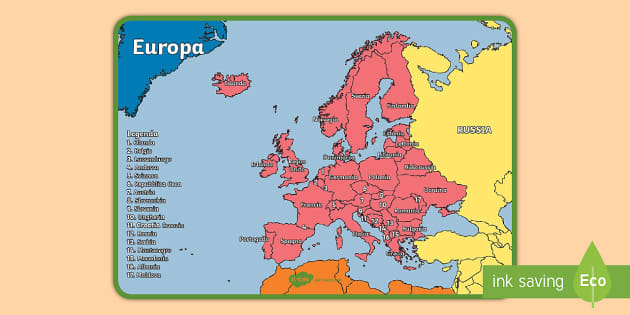 Poster con Cartina dell'Europa con Nomi