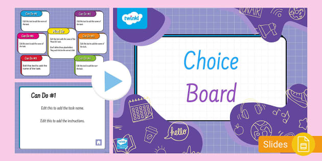 Editable Choice Boards Templates Digital Google Slides - Watercolor