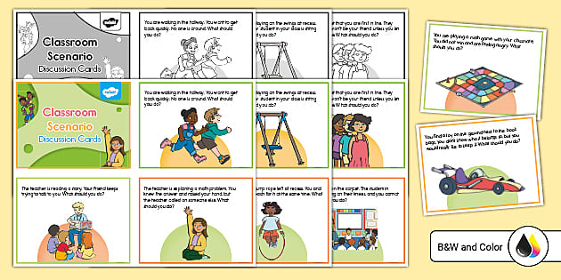 Classroom Scenario Discussion Cards for K-2nd Grade - Twinkl