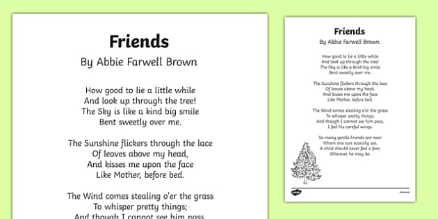Friends By Abbie Farwell Brown Poem Print Out - Twinkl
