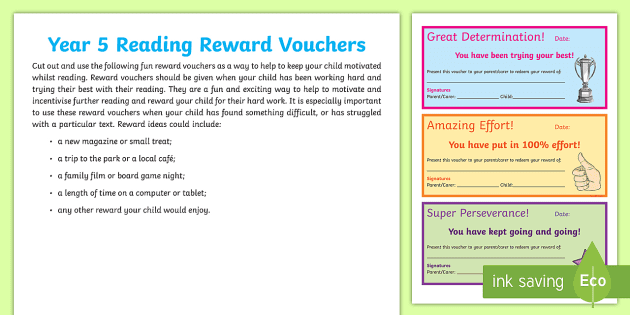 Year 5 Reading Reward Vouchers Activity Teacher Made