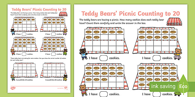 👉 Teddy Bears' Picnic Counting to 20 Worksheet