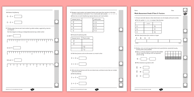 grade 5 fractions term 3 test teacher made