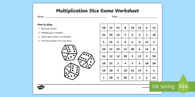  Multiplication Dice Game Worksheet teacher Made 