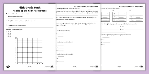 Fifth Grade Middle of the Year Math Assessment - Twinkl