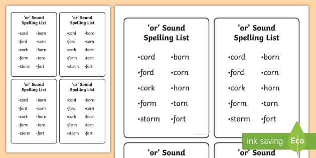 'or' Sound Spelling List Cards (teacher made) - Twinkl