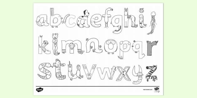 Fun hand drawn alphabet lore children's  show coloring page black  and white printable art