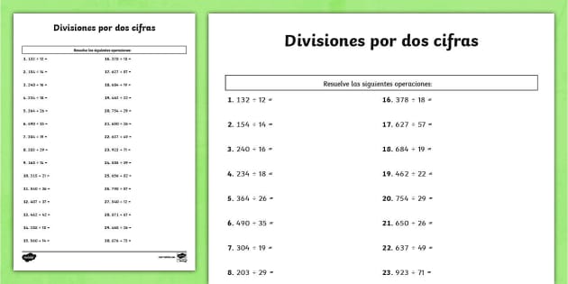 Ficha De Actividad Divisiones De Dos Cifras Exactas 9845