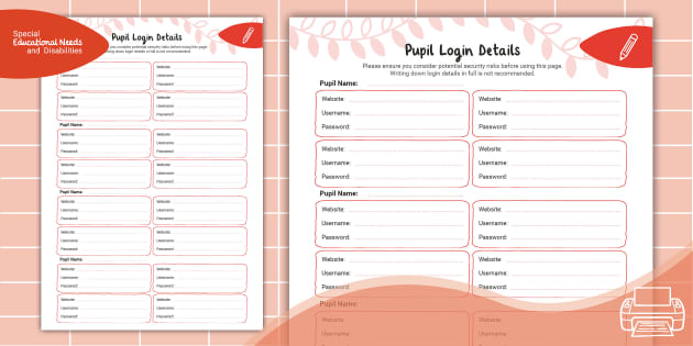 SEND Login Details Teacher Planner teacher Made 