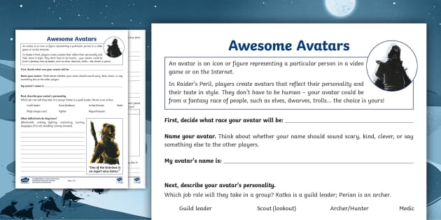 KS2 Awesome Online Gaming Avatars Worksheet / Worksheet