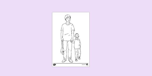 FREE! - Parent and Child Holding Hands Colouring Sheet | Twinkl