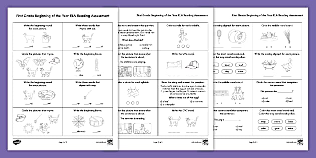 First Grade Beginning of the Year ELA Reading Assessment