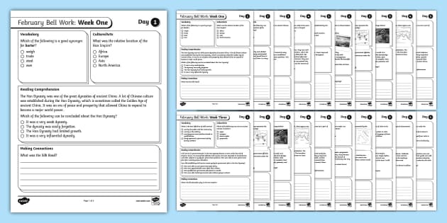 Sixth Grade Social Studies February Bell Work Bundle
