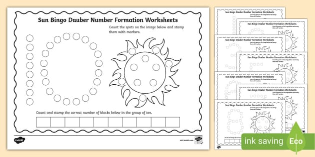 FREE Sun Bingo Dauber Number Formation Worksheets