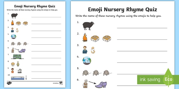 😊 Nursery Rhyme Emoji Game - Quick Quiz (teacher made)