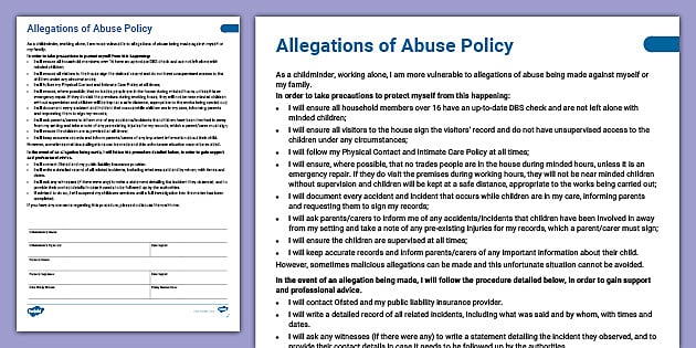 Allegations of Abuse Policy for Childminders (teacher made)