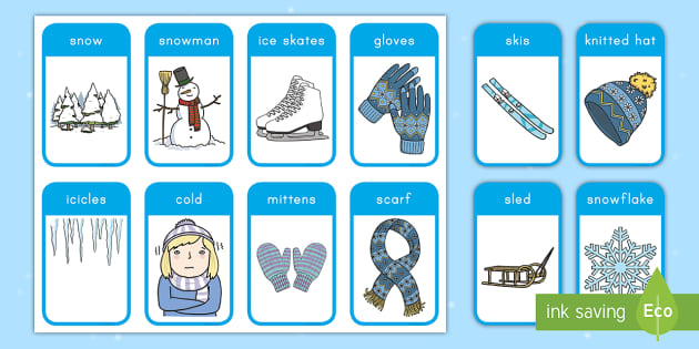 Winter Words and Pictures Flash Cards (teacher made)