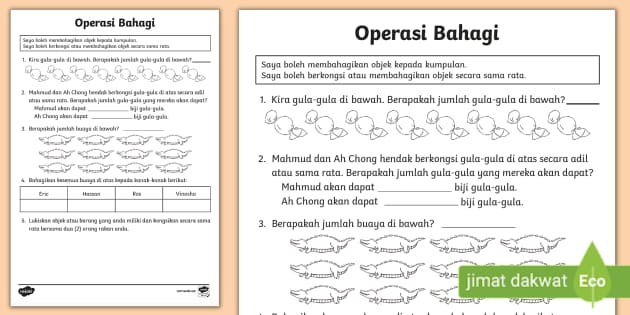 Lembaran Kerja Latihan Konsep Bahagi Sama Banyak - Twinkl