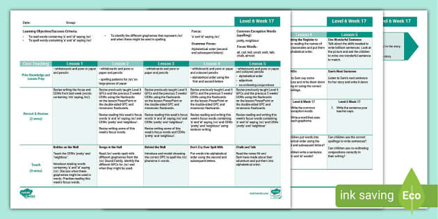 Level 6 Week 17 Weekly Plans - ‘a’ and 'al' saying /or/