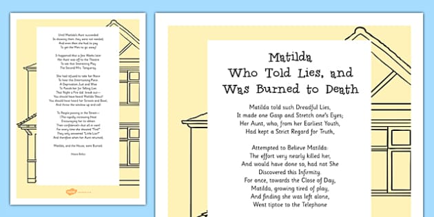 Matilda Who Told Lies and Was Burned to Death Poem Print-Out