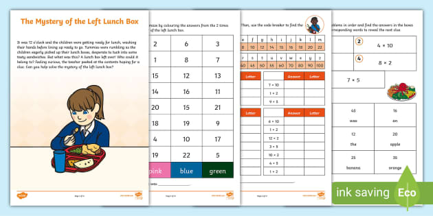 👉 Y2 Mystery of the Left Lunch Box Maths Mystery Game