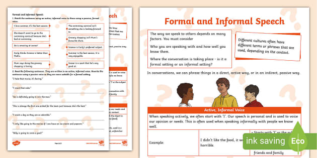Formal And Informal Speech Worksheet Lehrer Gemacht 
