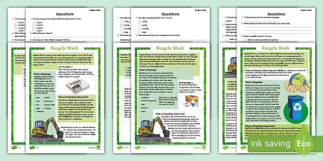 LKS2 Recycle Week Differentiated Reading Comprehension Activity