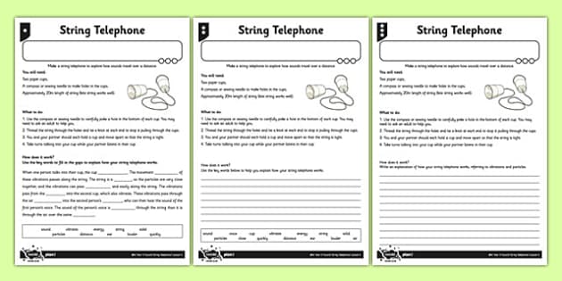 String Telephone Worksheet - Primary Resources - Twinkl