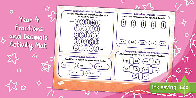 Year 4 Fractions &Decimals Activity Mat | Parent Resource