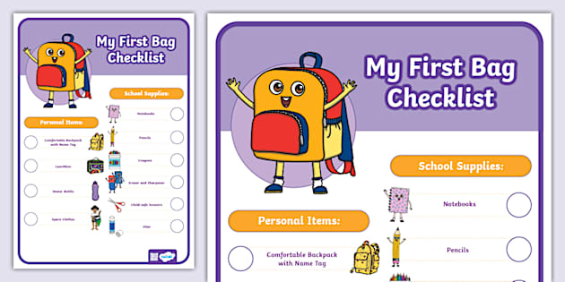 My First Bag Checklist teacher made Twinkl