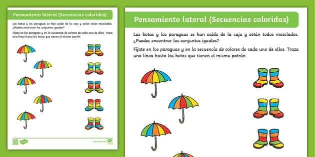 Hoja de actividad: Pensamiento lateral (Secuencia colorida)
