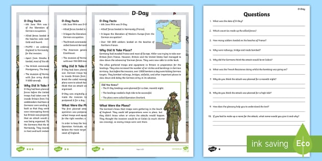 KS2 D-Day Differentiated Reading Comprehension Activity - WW2
