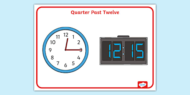 👉 Quarter past Twelve Clock Display Poster - Twinkl