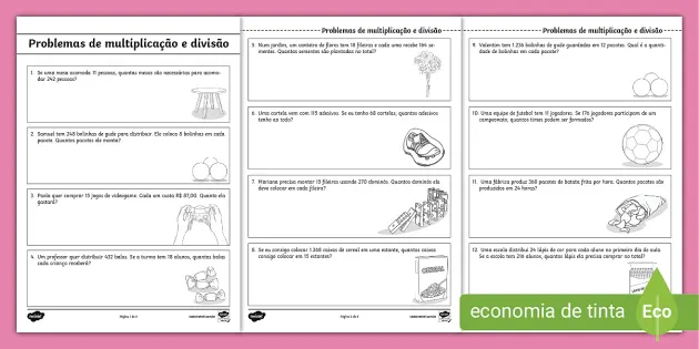 Problemas de Matemática do 4º Ano - Multiplicação e Divisão