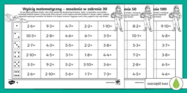 Gry Matematyczne Dla Klasy 2 Mnożenie Do 30 Wyścig matematyczny | Mnożenie w zakresie 30,50,100 | Gra