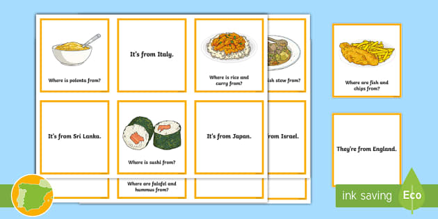 B1 Juego de cartas: Comida y países en inglés - La comida