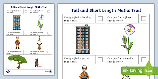 Tall and Short Length Maths Trail (teacher made) - Twinkl