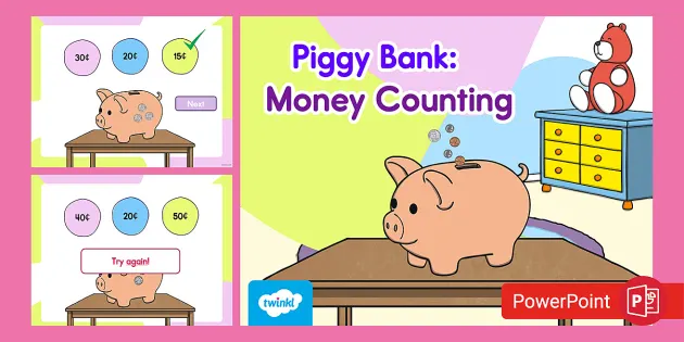 Piggy Bank, Fractions and Decimals With The Money Model