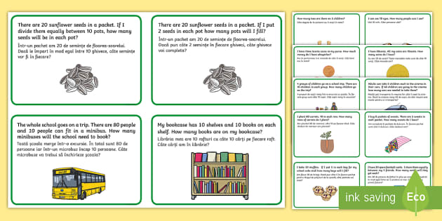 Multiplication and Division Challenge Cards - English/Romanian