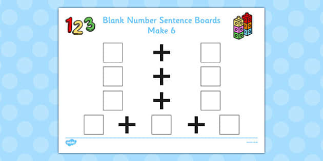 Blank Number Sentence Boards Make 6 - sentence boards