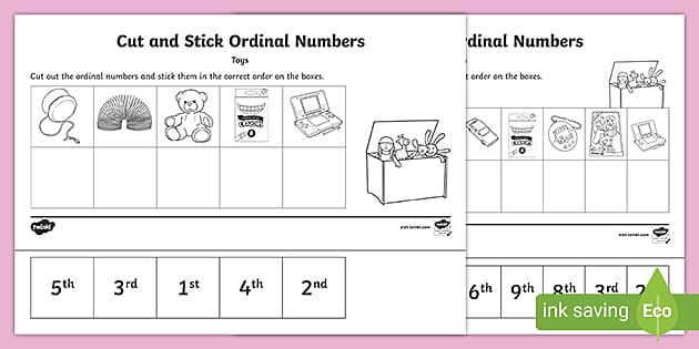 Toy Themed Ordinal Numbers Cut And Stick Activity Twinkl